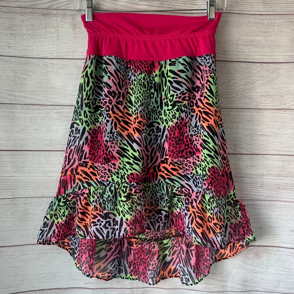 Faded Glory Girls Multi-Colored Skirt Zebra Animal Print Hi Low Size L (10-12)